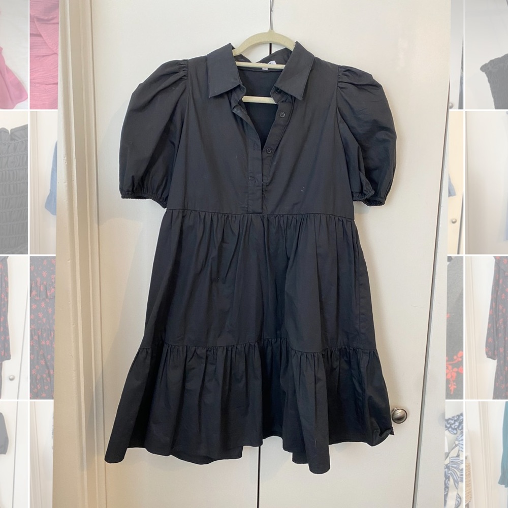 Black puffy sleeve colored dress